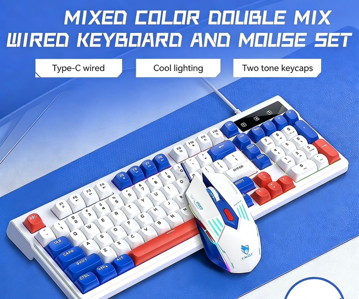 TF610 gaming keyboard mouse set, glowing silent white and blue dual-color set, office keyboard set 