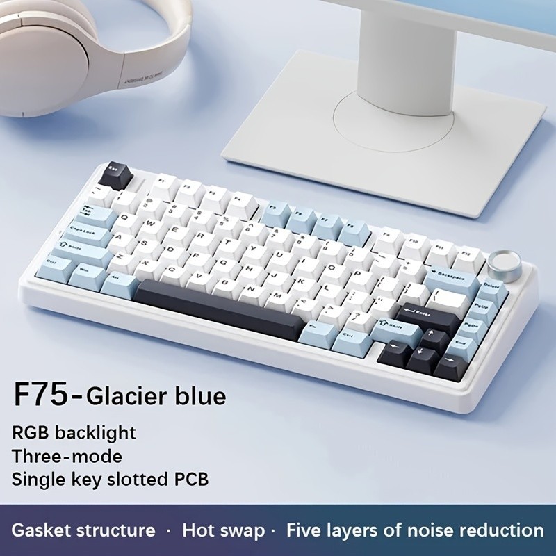 Gasket Mechanical Keyboard 75% Wireless Hot Swappable Gaming Keyboard with Five-Layer Padding&Knob BT/2.4GHz/USB-C RGB Light Blue LEOBOG Reaper Switch