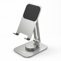Phone Desktop Stand Aluminum Holder 360° Rotation and Foldable - Silver