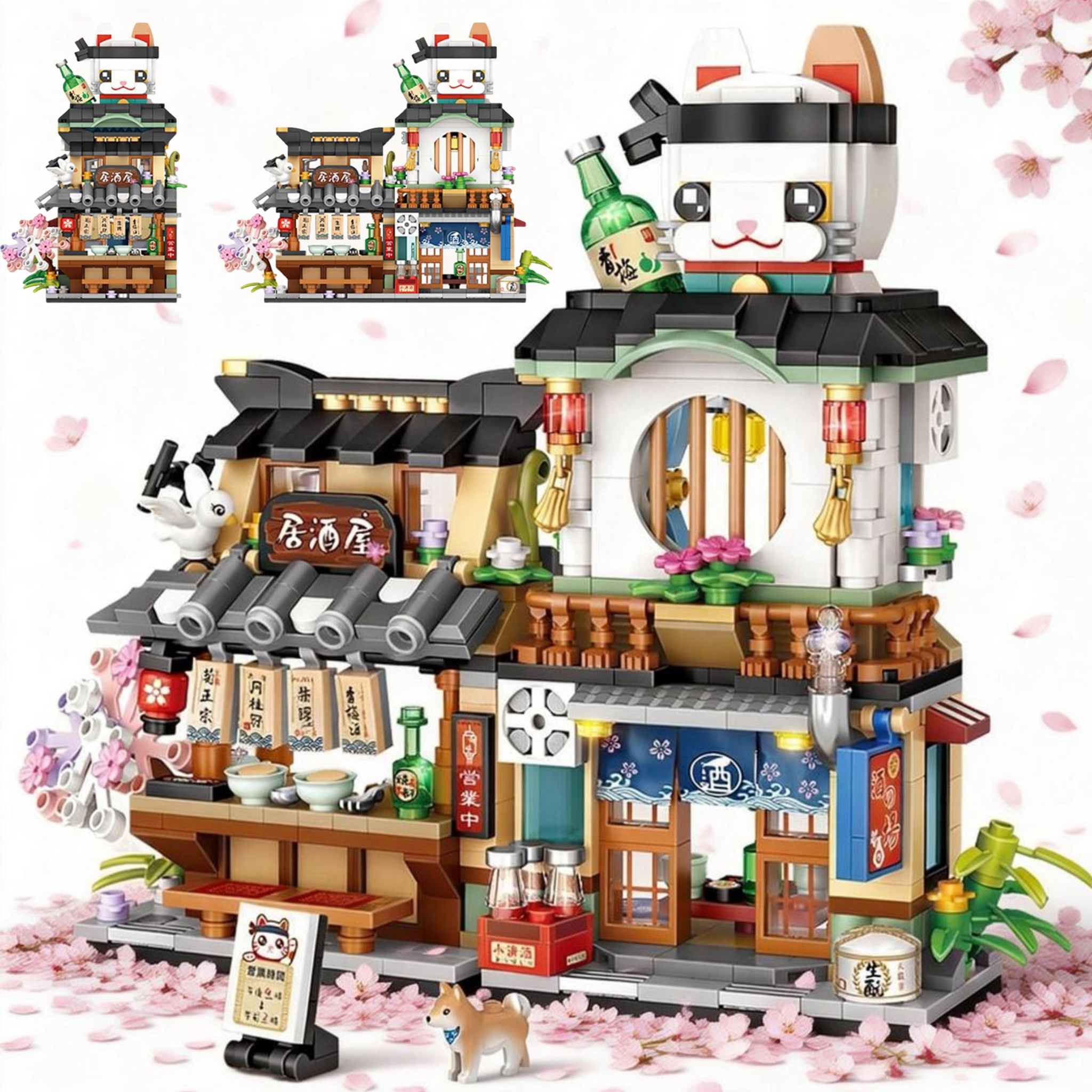 Japanese Street View Izakaya Shop Mini Building Blocks, MOC Creative Cute Japanese Toys Model Set, 809 PCS Simulation Architecture Construction Toy, f
