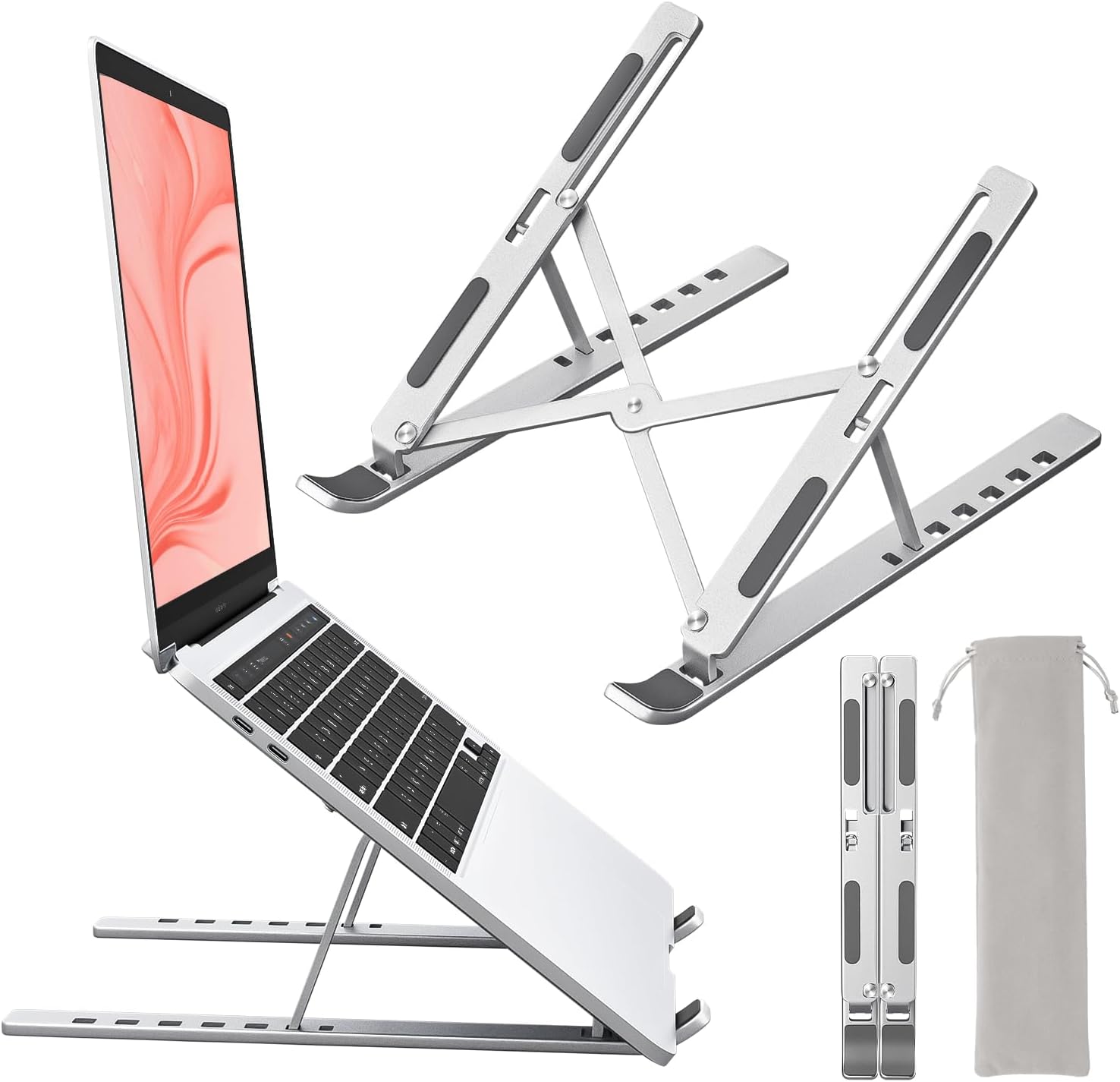 Laptop Stand for Desk, Adjustable Laptop Riser ABS+Silicone Foldable Portable Notebook Holder, Ventilated Cooling Notebook for 10-15.6” Laptops, white