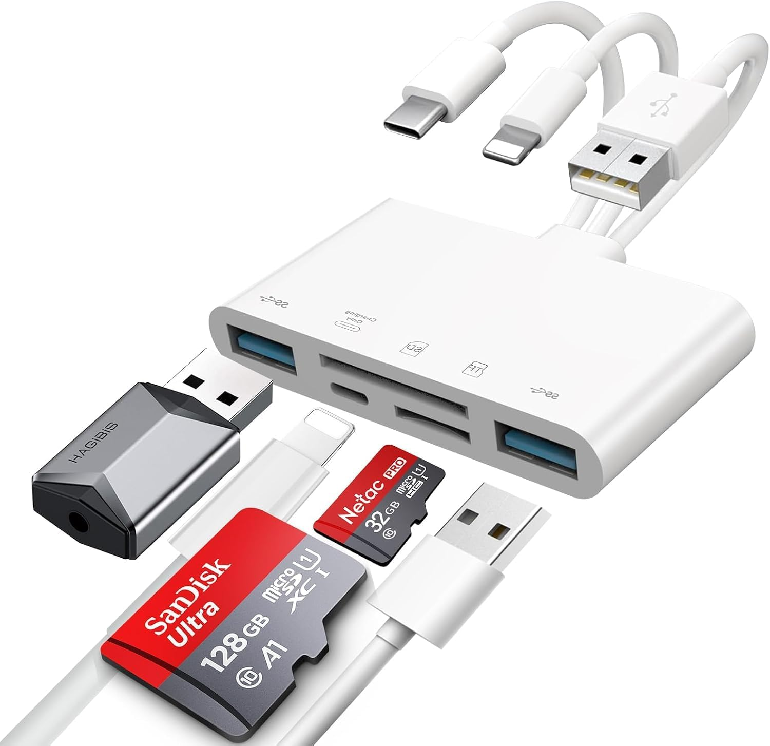 5-in-1 Memory Card Reader, USB OTG Adapter & SD Card Reader for iPhone/iPad, USB C and USB A Devices with Micro SD & SD Card Slots, Supports SD/Micro 