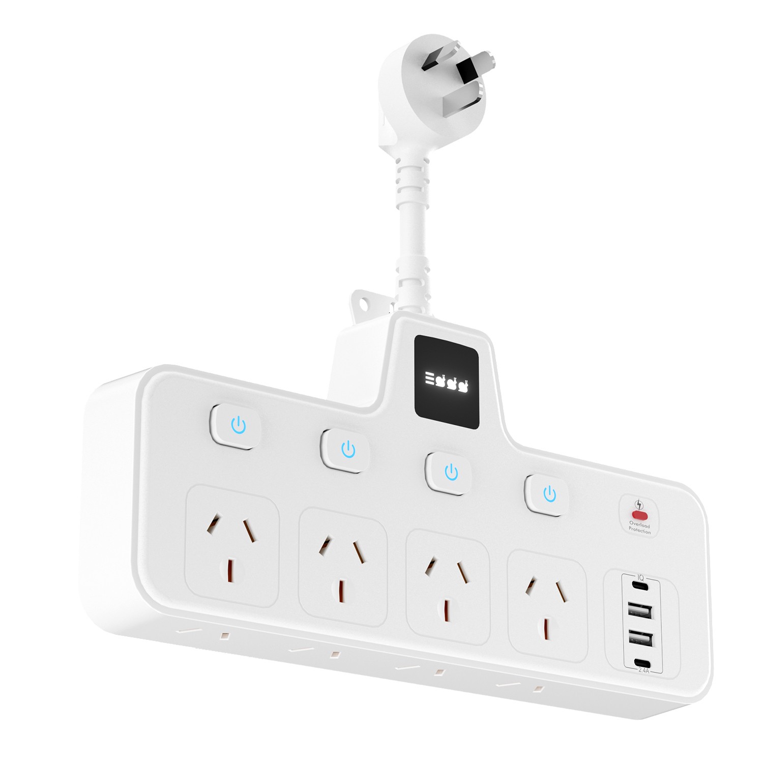 12-in-1 Power Board with LED Night Light, Individual Switch, 8 AC Outlets, 2 USB-C & 2 USB-A, Surge Protection, Power Strip for Home & Office-White