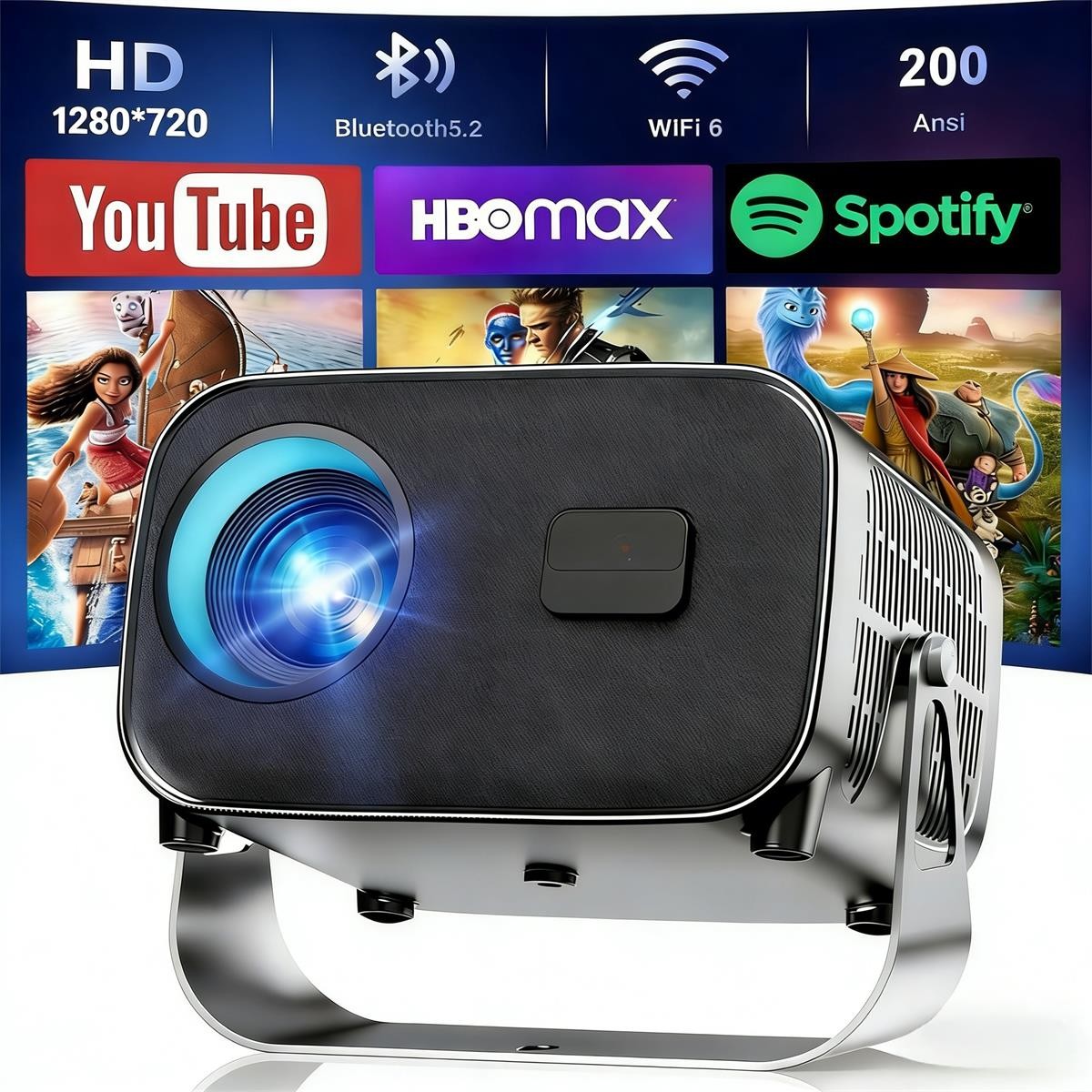 Smart Projector with WiFi & Bluetooth, Portable HD Projector Built-in Streaming Apps, Auto Keystone, Home Theater Projector Compatible with Android 13
