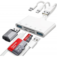 5-in-1 Memory Card Reader, USB OTG Adapter & SD Card Reader for iPhone/iPad, USB C and USB A Devices with Micro SD & SD Card Slots, Supports SD/Micro 