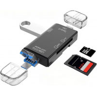 6-in-1 SD Memory Card Reader, USB C/USB/Micro USB SD/TF Card Reader Adapter for Mac, MacBook, iPhone Camera, Android Phone, PC, Laptop, Computer, Type