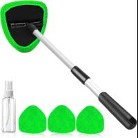 Windshield Cleaner Tool – Car Interior Window Cleaning Kit with Extendable Handle & 4 Microfiber Pads, Auto Wiper Inside Windshield Brush for Car & Ho