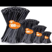 Zip Ties Assorted Sizes(4”+6”+8”+12”), 400 Pack, Black Cable Ties, UV Resistant Wire Ties