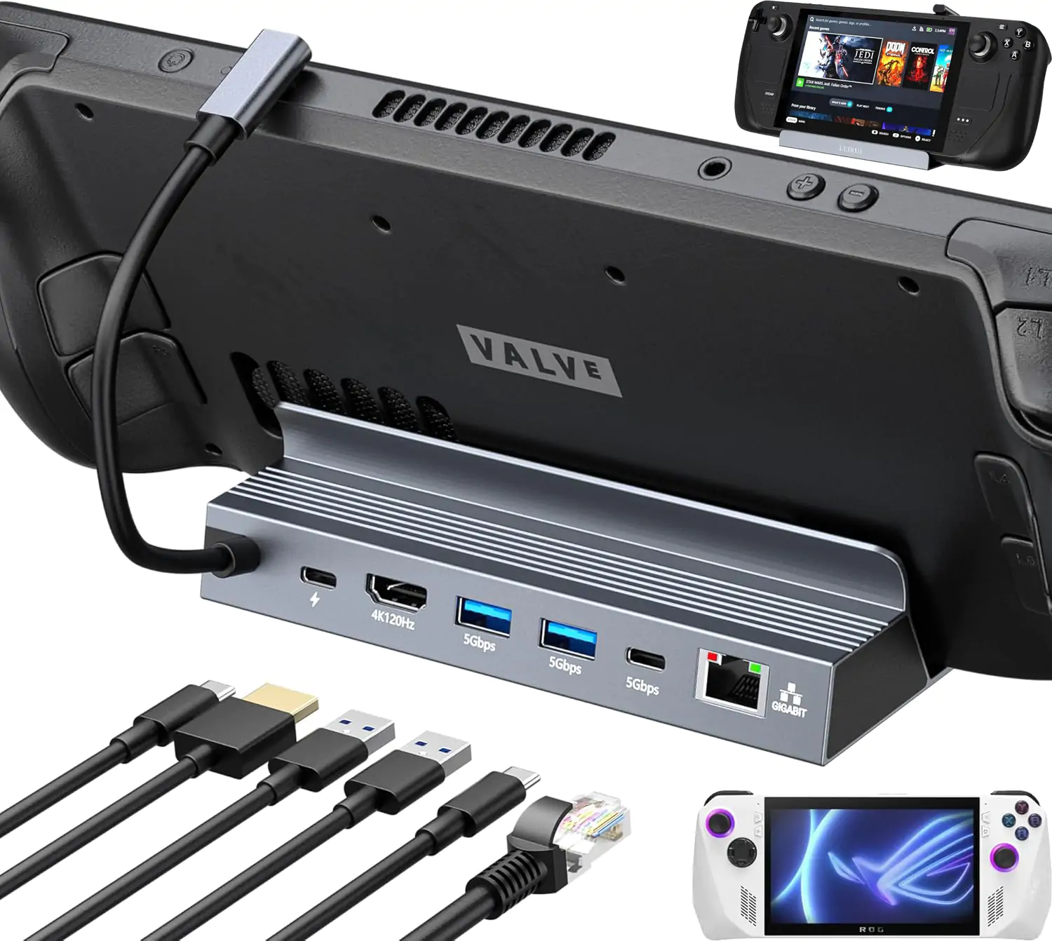 Steam Deck Dock 6in1 USB C Docking Station HDMI 4K@120Hz Gaming