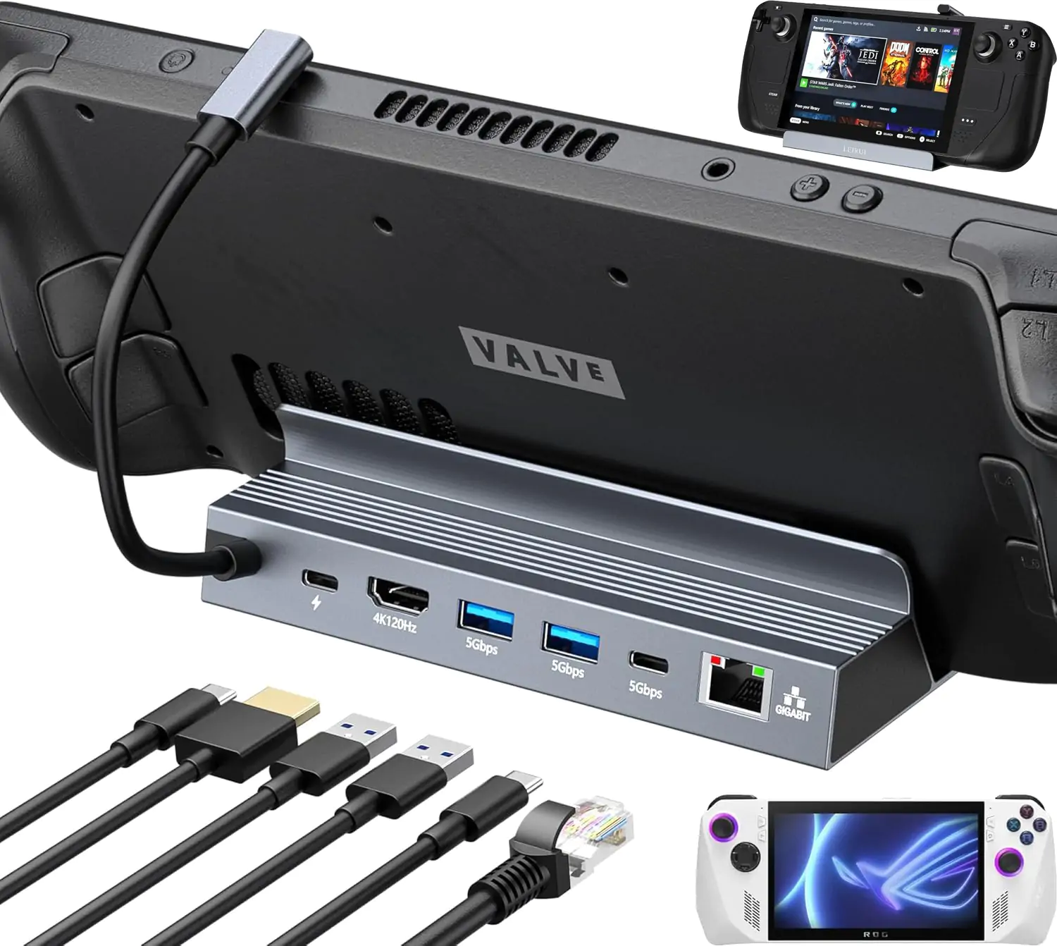 Steam Deck Dock 6in1 USB C Docking Station HDMI 4K@120Hz Gaming