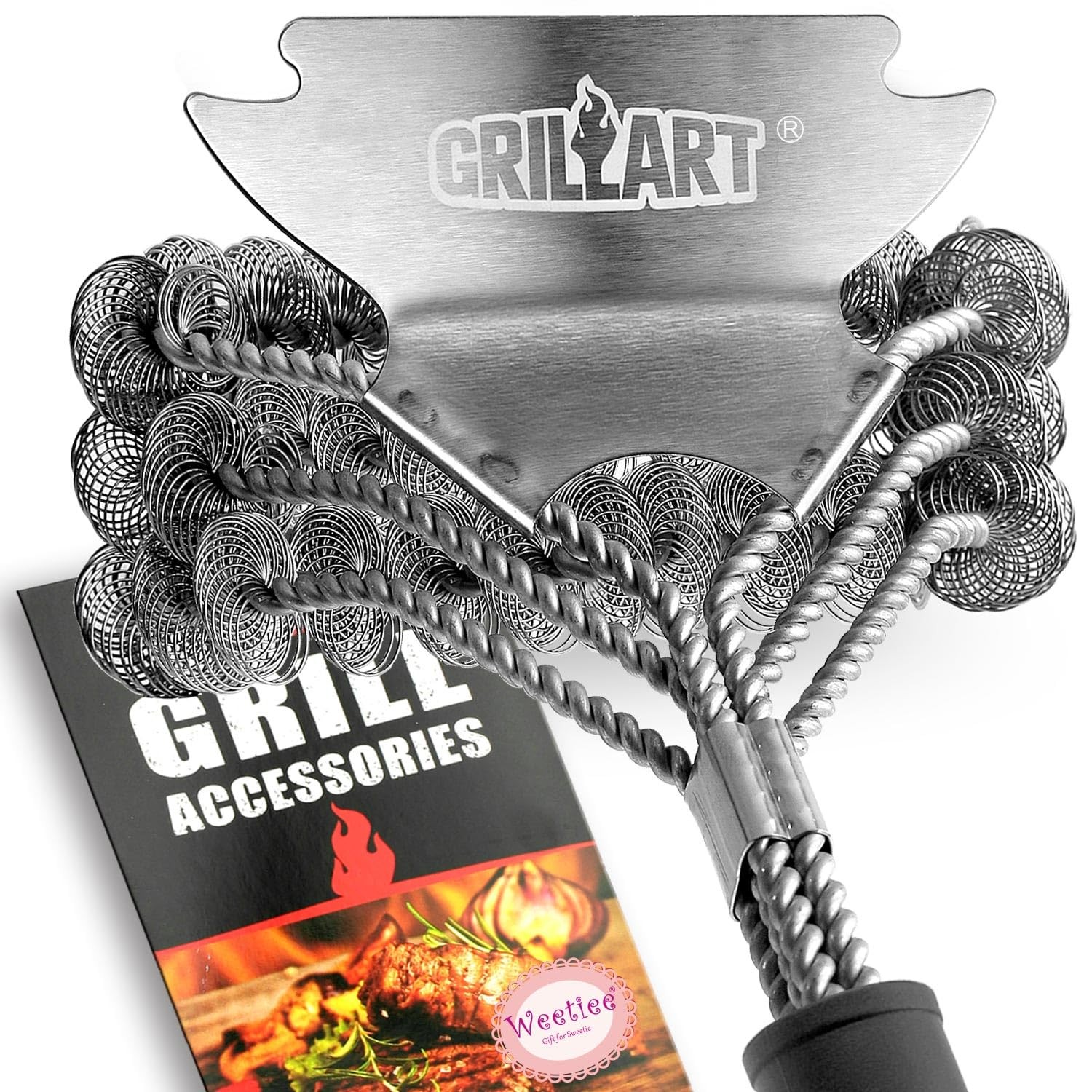 GRILLART Grill Brush Bristle Free. SteamWizards BBQ Replaceable Cleaning Head, Unique Seamless-Fit Scraper Tool for Cast Iron/Stainless-Steel Grates