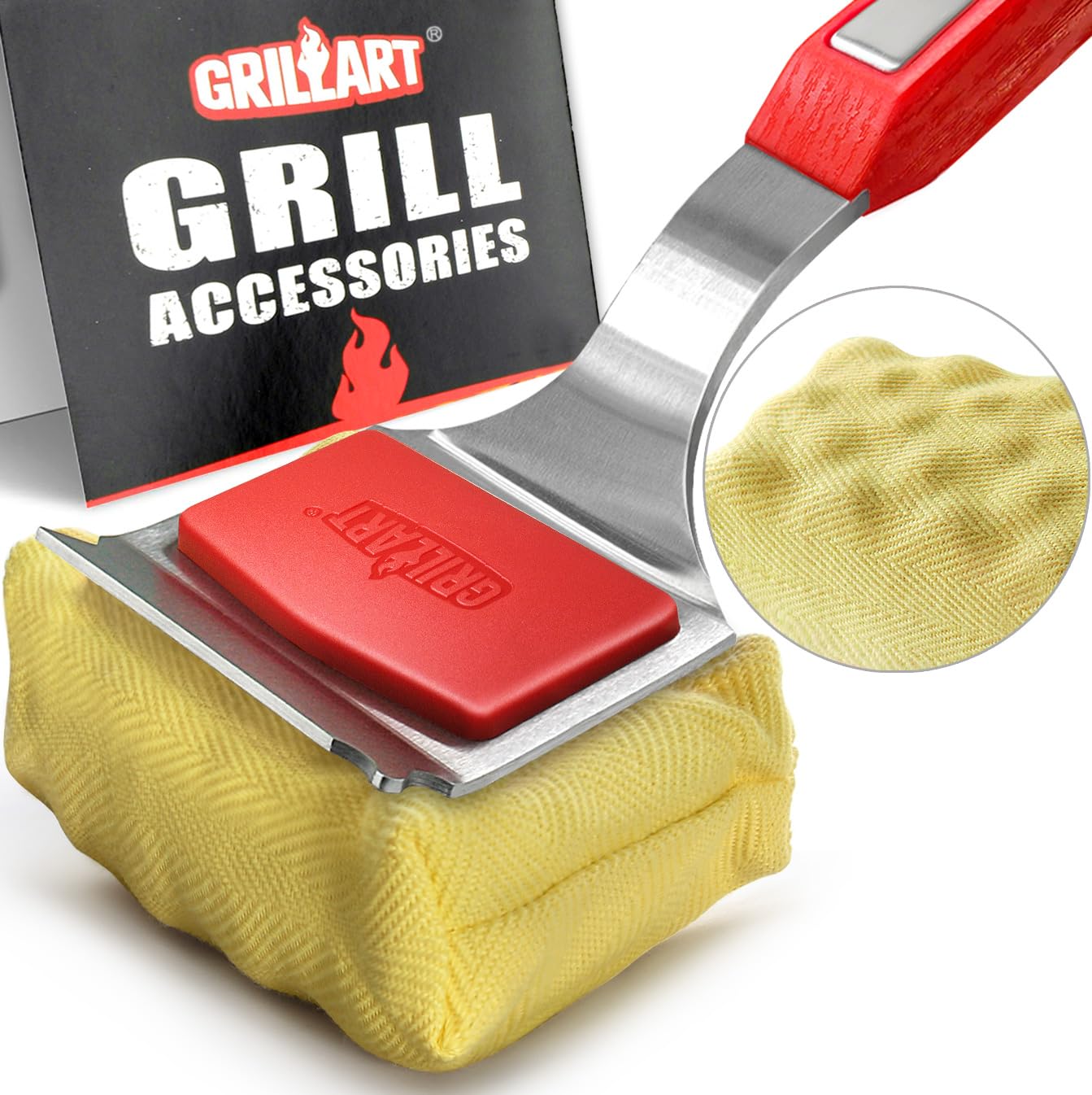 GRILLART Grill Brush Bristle Free. SteamWizards BBQ Replaceable Cleaning Head, Unique Seamless-Fit Scraper Tool for Cast Iron/Stainless-Steel Grates, 