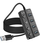 USB Hub 3.0, 4-Port High-Speed Splitter 1.2m, USB Expansion Hub for Laptop/Desktop/PC, Black