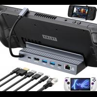 Steam Deck Dock 6in1 USB C Docking Station HDMI 4K@120Hz Gaming Hub 1000Mbps Ethernet USB C Hub 100W Fast Charging for Steam Deck OLED ROG Ally Etc