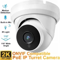 PoE 4MP 2K IP Turret Security Camera, ONVIF Compatible, Built-in Mic/Audio, IP66 Metal Case, 110° 2.8mm Lens, Night Vision, Indoor/Outdoor | VELORICA