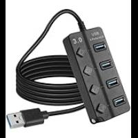 USB Hub 3.0, 4-Port High-Speed Splitter 1.2m, USB Expansion Hub for Laptop/Desktop/PC, Black