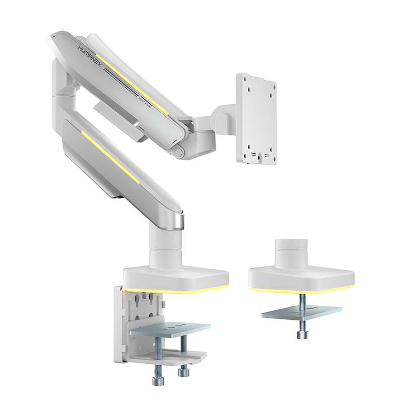 Humanmotion T18 Brilliance Angel RGB Single Screen Heavy Duty Aluminum Steel Monitor Arm for up to 17in-49in 2-20kg (T18-1W)