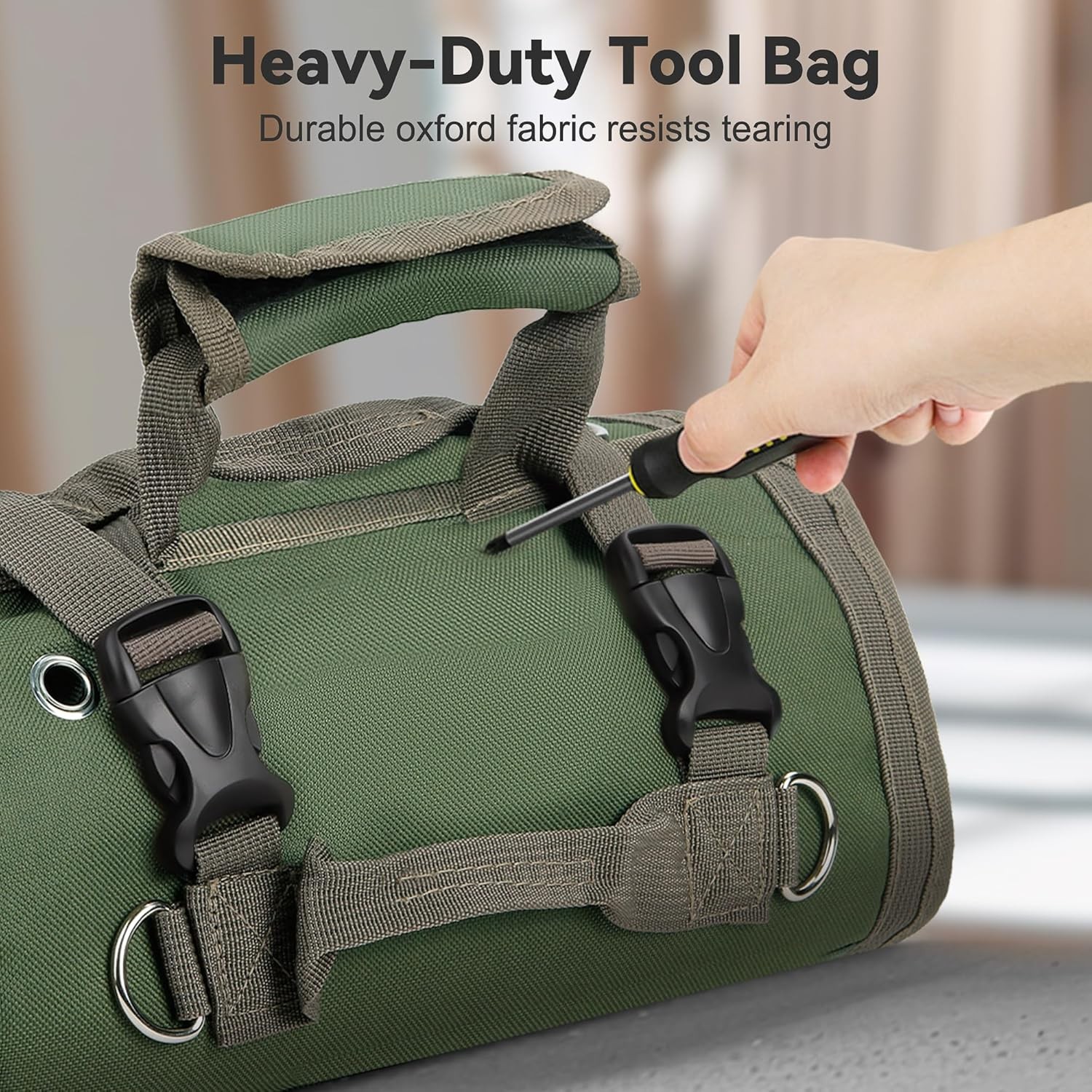 Roll Up Tool Bag, Heavy Duty Portable Tool Organiser, Foldable Tool Storage Roll with Multiple Pockets, Empty Tool Roll for DIY and Repairs