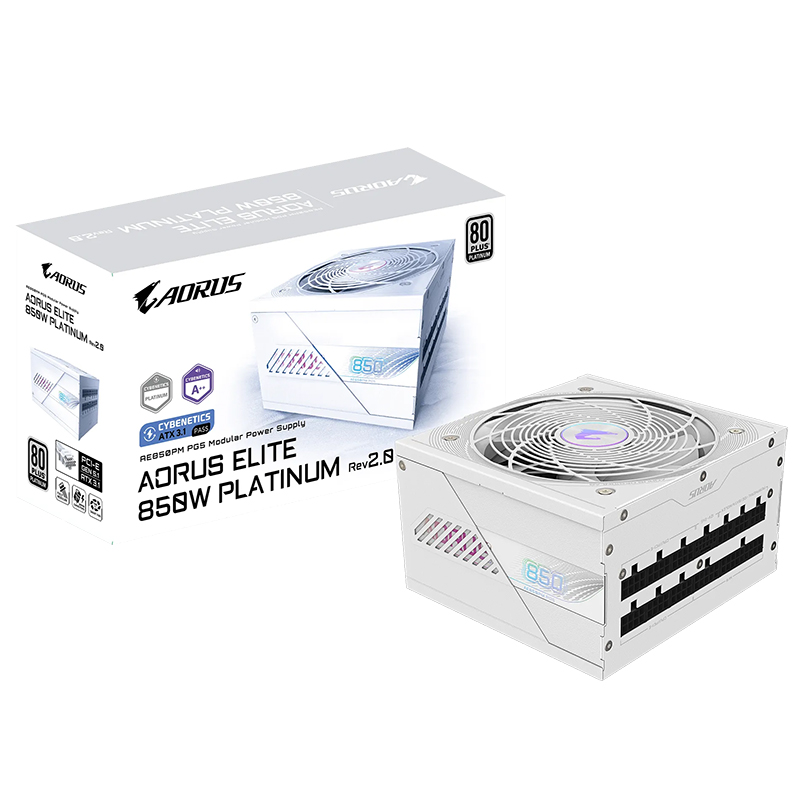 Gigabyte AORUS ELITE 850W 80+ Platinum Modular PCIe 5.1 ATX 3.1 Power Supply - Ice Edition - Rev 2.0 (GP-AE850PM PG5 ICE V2)