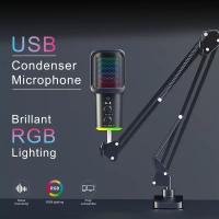 USB Game Recording Microphone Compatible with Computer and Mobile Phone, Music Live Streaming Capacitive Microphone 