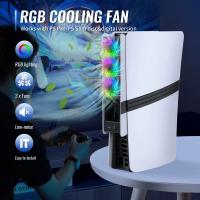 RGB Cooling Fan for PS5 Pro / PS5 Slim - Smart Temperature Control Back Cooling Fan with RGB LED Light