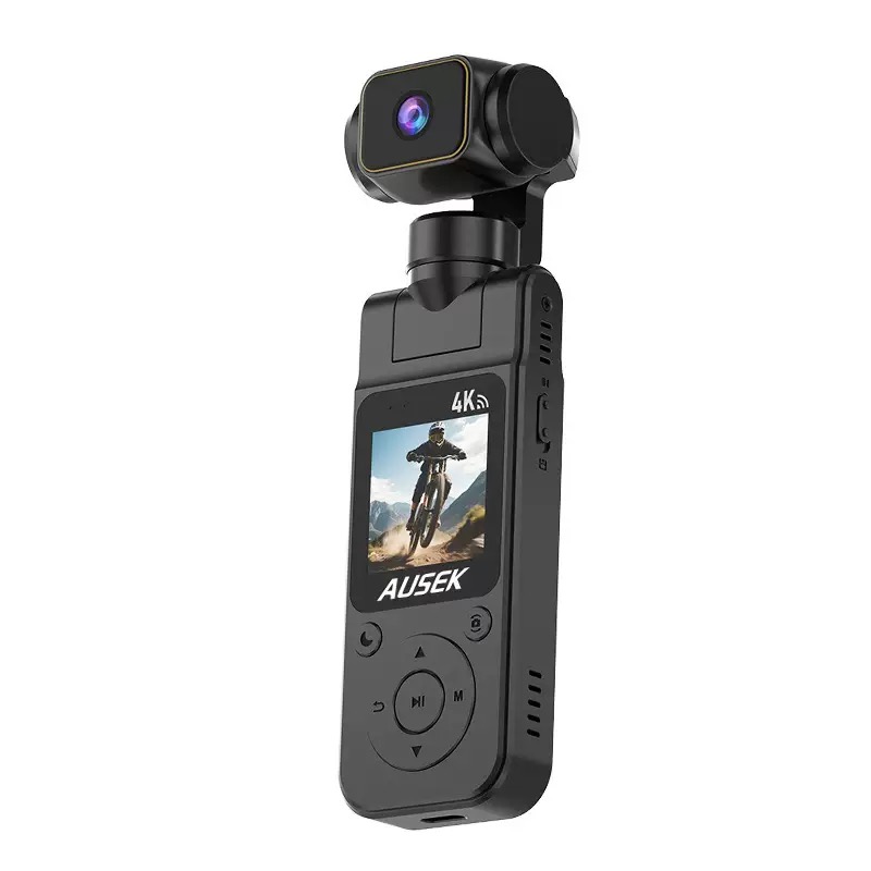 4K Handheld Pocket Vlog Camera, 180° Rotatable Lens 130° Wide Angle Outdoor Action Cam with 1.5" LCD Screen for Travel Cycling Recording