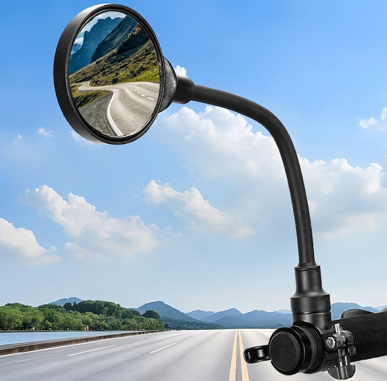 Bike Handlebar Mirror, HD Glass Rear View Mirror, 360° Adjustable & Foldable, Wide Angle for E-Bikes, Mountain Bikes and Scooters