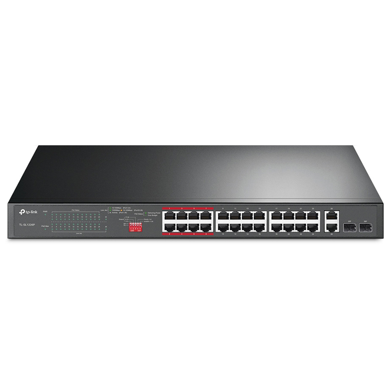 TP-Link 24-Port 10/100Mbps + 2-Port Gigabit Unmanaged PoE+ Switch - UN/5.40 (TL-SL1226P UN/5.40)