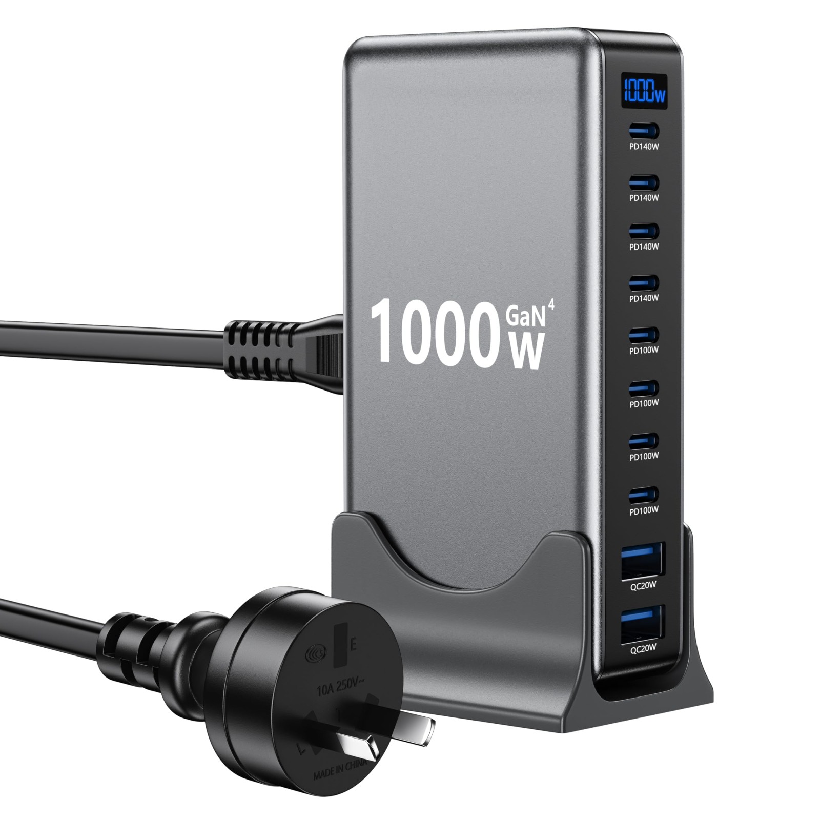 1000W GaN4 10 Port PD USB-C Charging Station, Multi Device Desktop Fast Charger Hub for Laptops iPhone Samsung Steam Deck