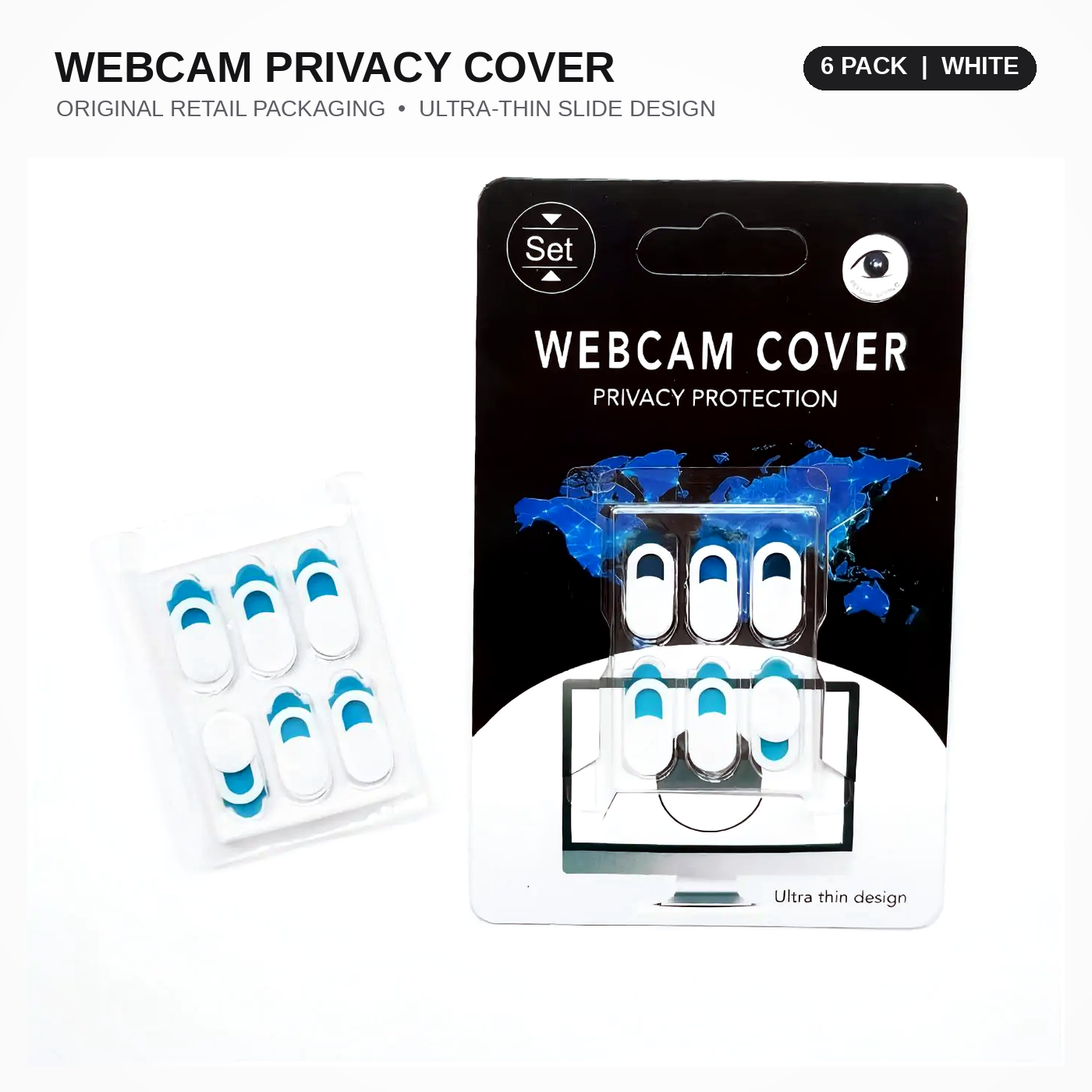 Webcam Cover Slide, Ultra-Thin Camera Privacy Cover for Laptop, MacBook, Tablet, PC and Smartphone, White (6 Pack)