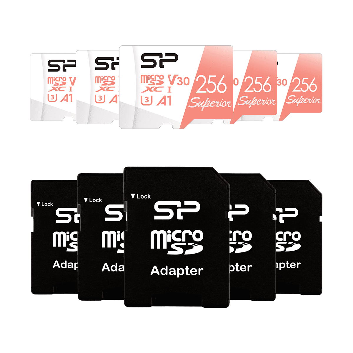SP Silicon Power Superior 256GB MicroSDXC Card 5-Pack with Adapter - UHS-I U3 V30 A1 4K UHD - S5256GBSTXDV3V20AD