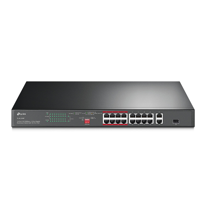 TP-Link 16-Port 10/100 Mbps + 2-Port Gigabit Rackmount Switch with 16-Port PoE+ - UN/5.40 (TL-SL1218P UN/5.40)