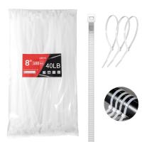 8 Inch White Zip Ties 100 Pack, 40lb Tensile Strength Clear Cable Ties, UV Resistant Self-Locking Nylon Wire Ties for Indoor Outdoor Use, Fence, Garag