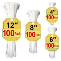 White Zip Ties Assorted Sizes 4+6+8+12 Inch, 400 Pack, Clear Zip Ties, White Cable Ties, Zipties Clear, UV Resistant Wire Ties, Plastic Ties, Tie Wrap