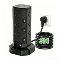 17-in-1 Surge Protected Tower Power Board 3M Extension Cord Individual Switches 12 AC Outlets USB Ports 2400W Power Strip for Home Office Dorm