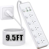 2.9M Australian Power Board with Independent Switches, 4 AU Sockets + 2 USB-A + 4 USB-C Ports, 3000W Flame Resistant Wall Mount Power Strip-White