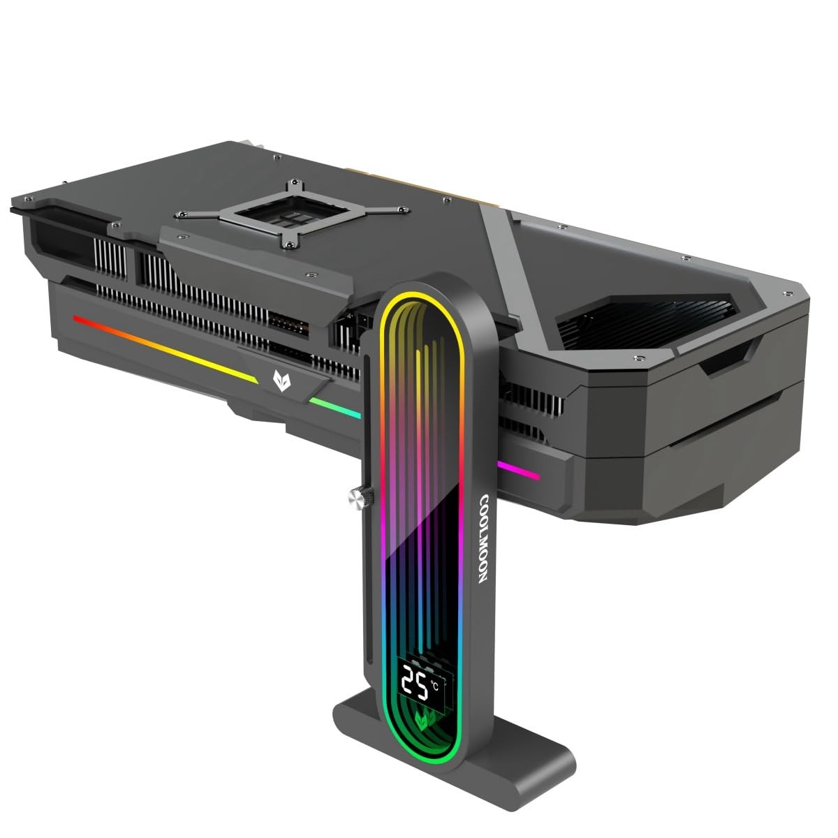 Adjustable GPU Support Bracket, 5V ARGB Graphics Card Stand with Digital Temperature Display, Magnetic Anti-Slip GPU Holder-Black| Augearix