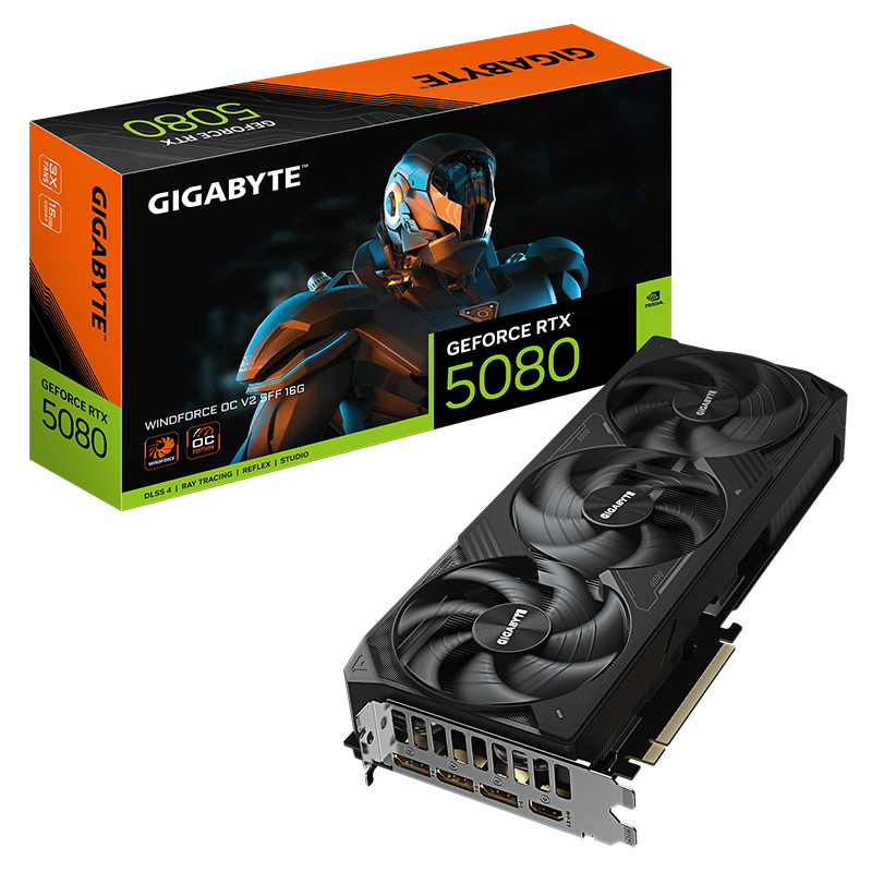 Gigabyte GeForce RTX 5080 Windforce V2 SFF 16G OC Graphics Card (N5080WF3OCV2-16GD)