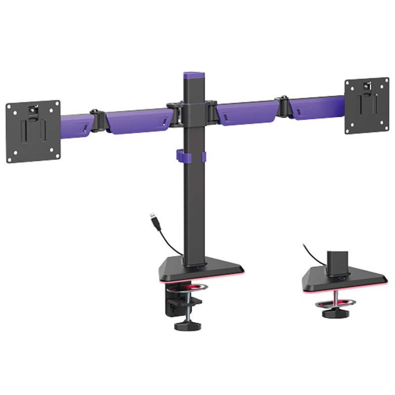 Brateck Amethyst Articulating RGB Lighting Gaming Dual Monitor Arm Fit Screen Size 17in-32in - Matte Black (LDT89-C024L)