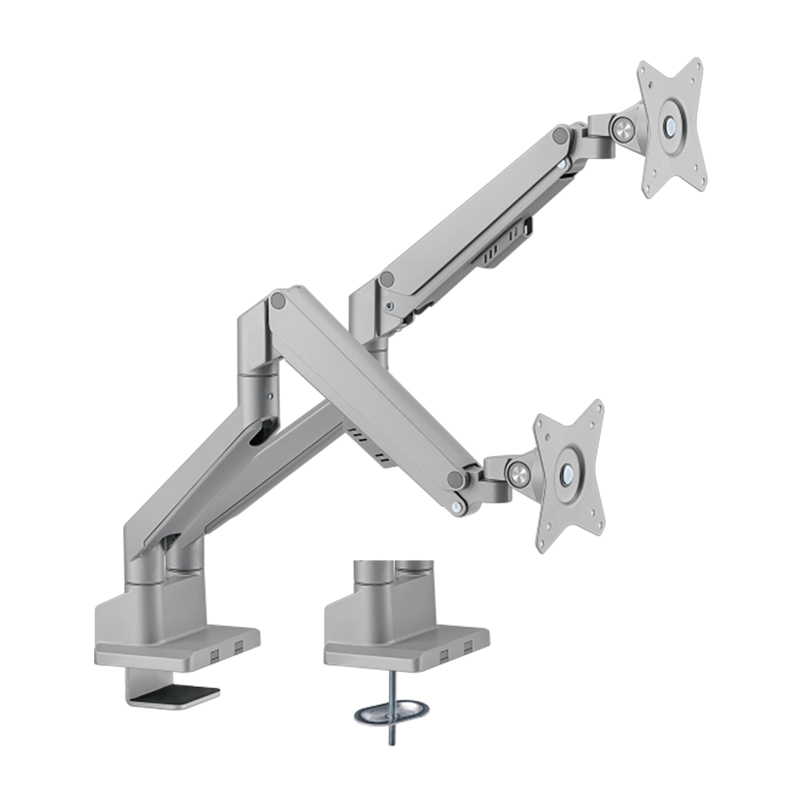 Brateck Dual Monitor Thin Gas Spring Monitor Arm Fit Most 17in-32in Monitors Up to 9kg - Matte Silver (LDT62-C024-SL)