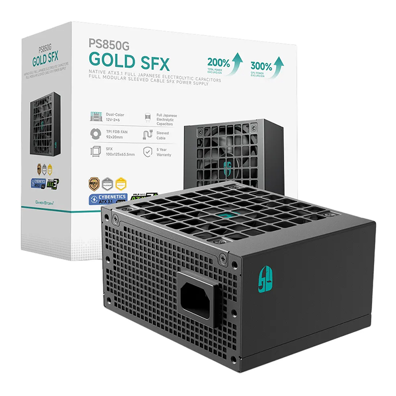 Deepcool 850W Gamer Storm PS850G Cybenetics 80+ Platinum Fully Modular Gold PCIe 5.1 ATX 3.1 SFX Power Supply - Black (R-PS850G-FE0B-JGAU)