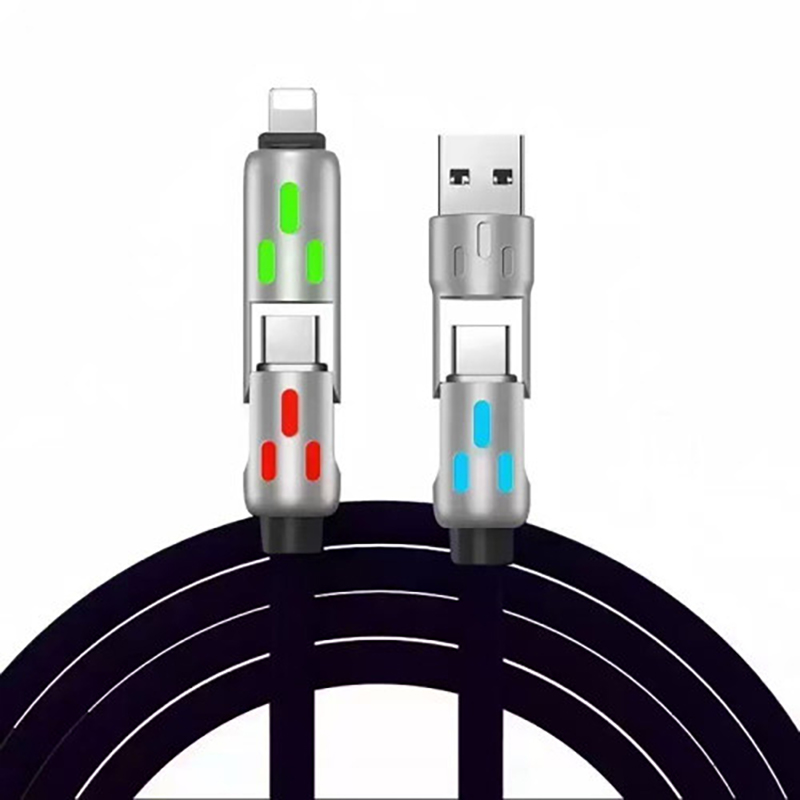 Generic 4 in 1 RGB USB Type-A + 8 Pin and USB Type-C Cable - Black 1m (CB-4IN1-Black)