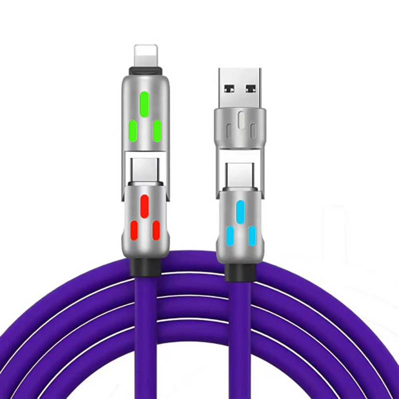 Generic 4 in 1 RGB USB Type-A + 8 Pin and USB Type-C Cable - Purple 1m (CB-4IN1-Purple)