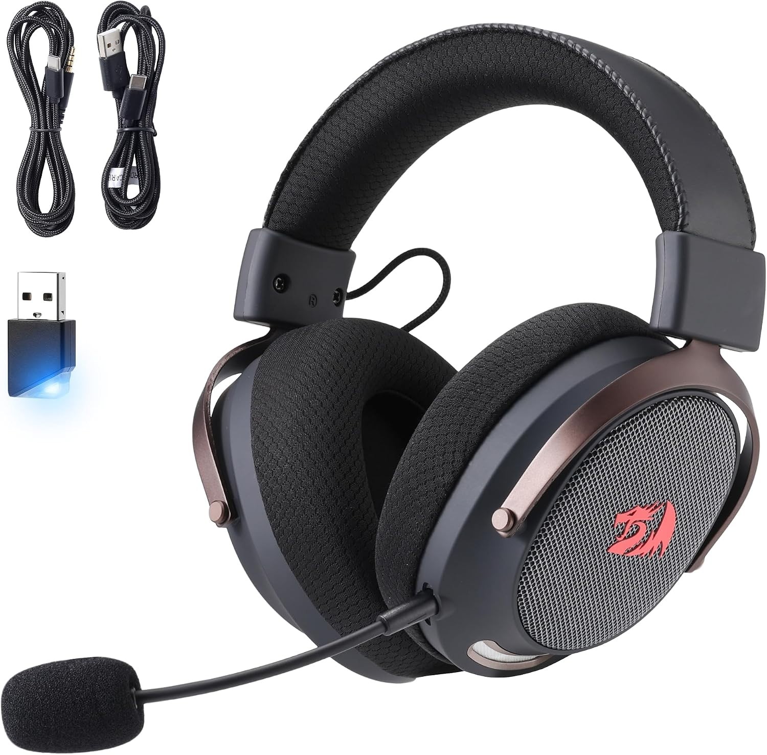 Redragon H858 3-Mode Wireless Gaming Headset, 7.1 Surround Sound, 53 mm Drivers, Memory Foam Ear Pads, Detachable Noise-canceling Microphone, Over-Ear