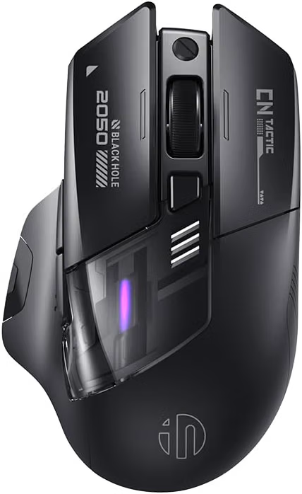 INPHIC A9 Explorer V2 Tri-Mode Silent Gaming Mouse, 12800 DPI, 1000Hz, 2.4G/Bluetooth/USB-C Wired, Rechargeable RGB Mouse for PC Tablet - Black