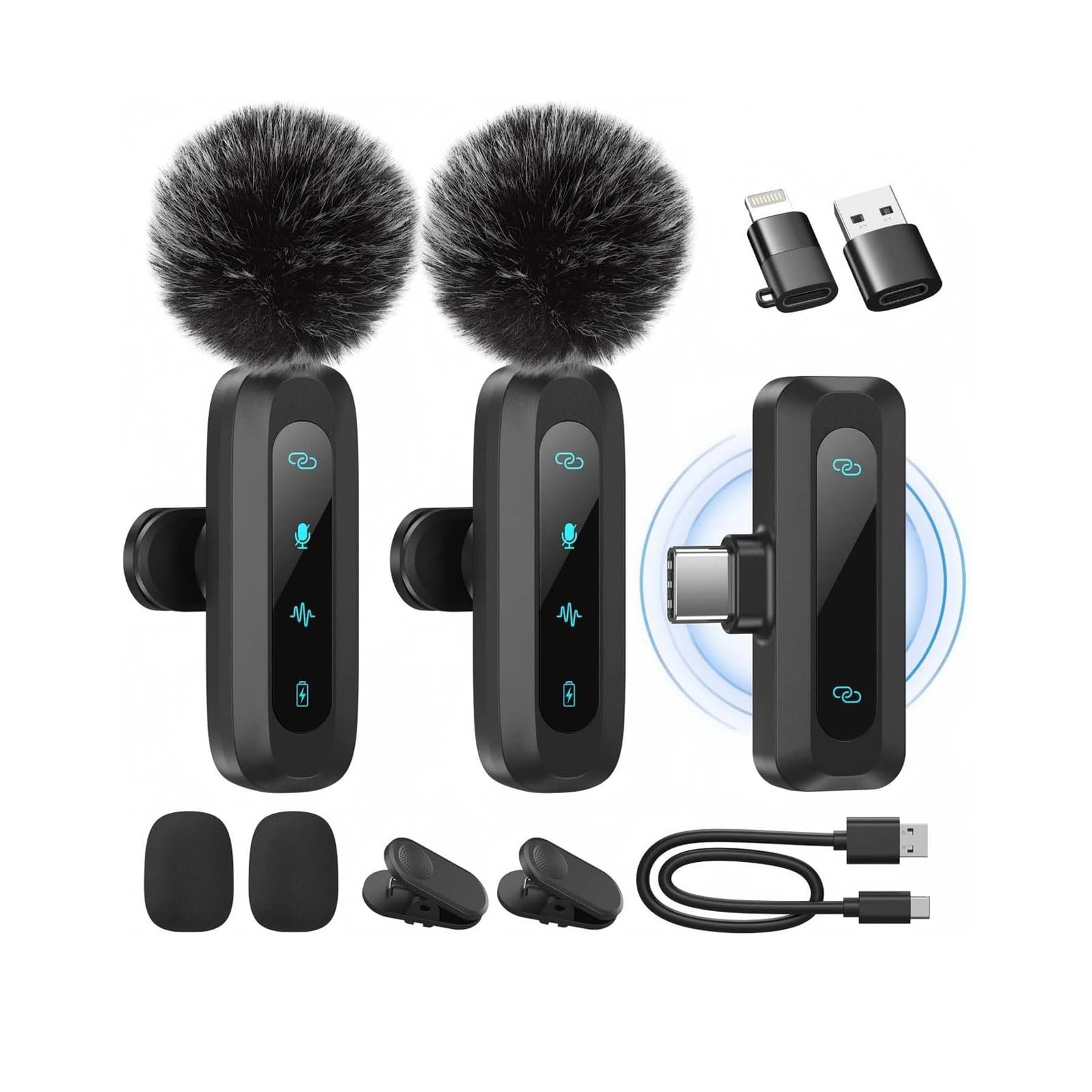 Dual Wireless Lapel Microphone | Noise Cancelling Lavalier Mic for iPhone Android USB-C, Plug & Play Vlogging Live Stream Mic | Augearix