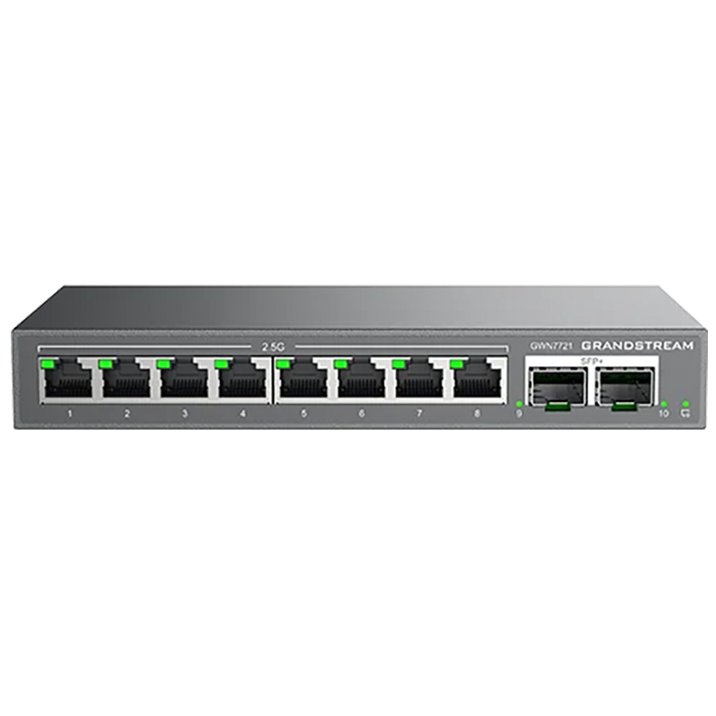 Grandstream 8 Port 2.5 Gigabit + 2 Port 10G SFP+ 80Gbps Layer 2-Lite Managed Switch (GWN7721)