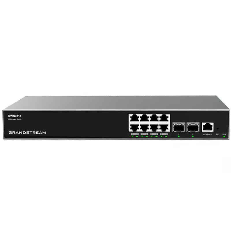 Grandstream GWN 8 Port Gigabit Ethernet + 2 Port 10G SFP+ Enterprise Layer 3 Managed Network Switch (GWN7811)