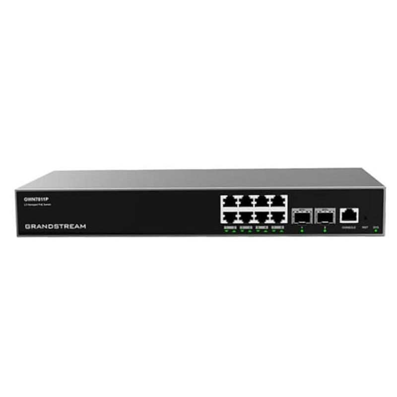 Grandstream GWN 8 Port Gigabit Ethernet + 2 Port 10G SFP+ Enterprise Layer 3 Managed PoE Network Switch (GWN7811P)