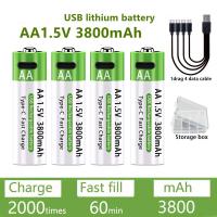 AA 3800mAh High-Capacity Rechargeable Lithium Battery, 1.5V Constant Voltage, Type-C Fast Charging 4pcs